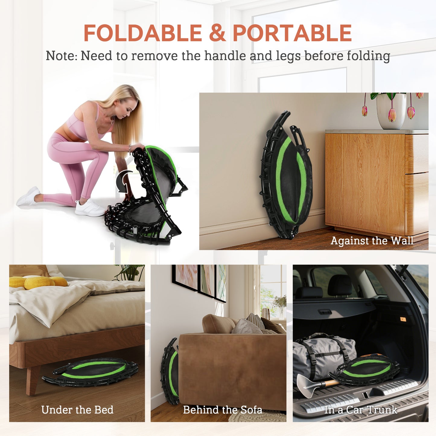 Foldable fitness trampoline folded view