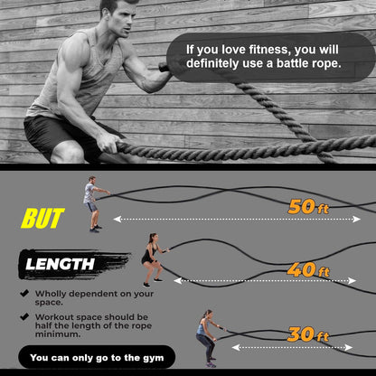 Heavy duty battle rope with anchor point