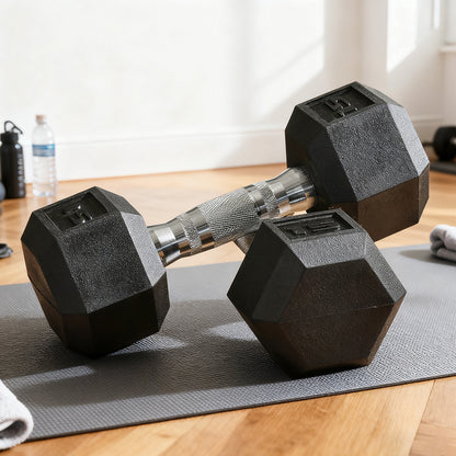 Rubber coated hex dumbbells