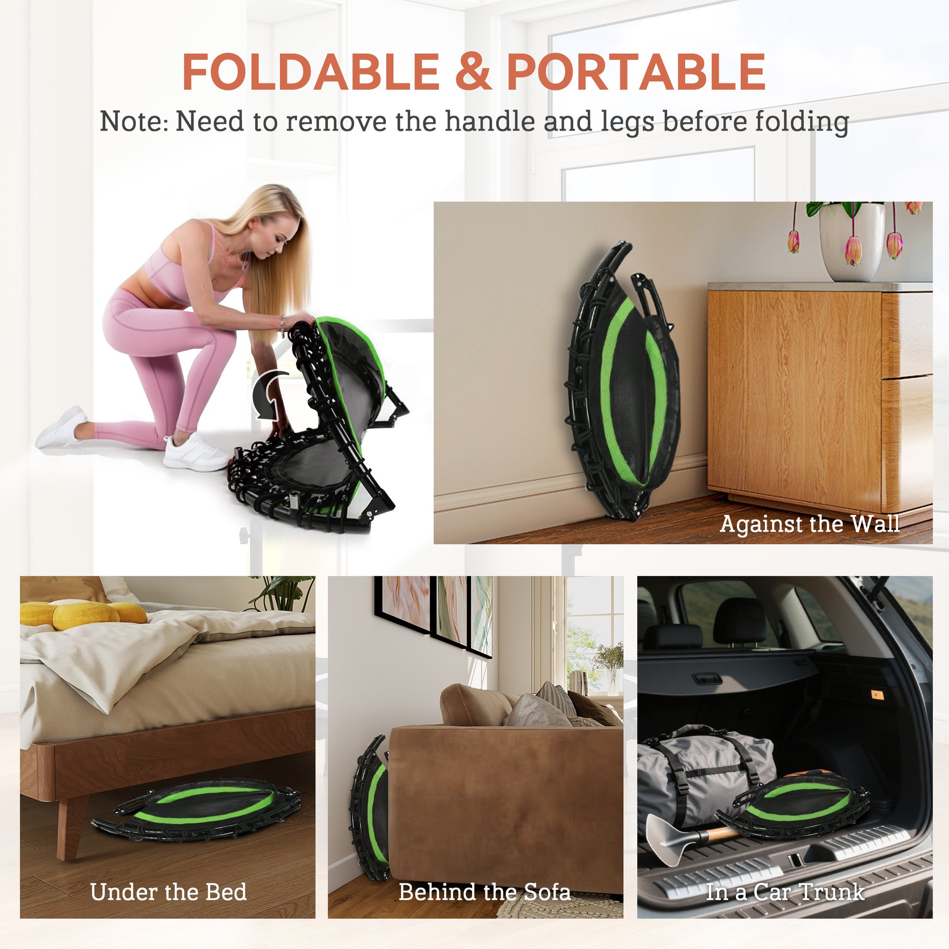 Foldable fitness trampoline folded view